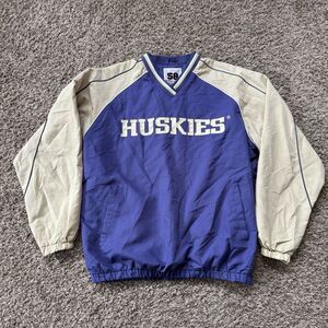 VTG 90s Washington Huskies Lined Pullover Spell Out Print Logo 58 L Purple Gold